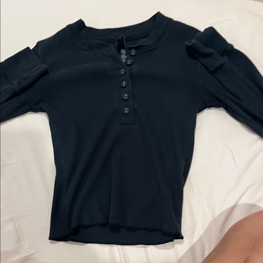 SKIMS Black Ribbed Henley Long-Sleeve Top